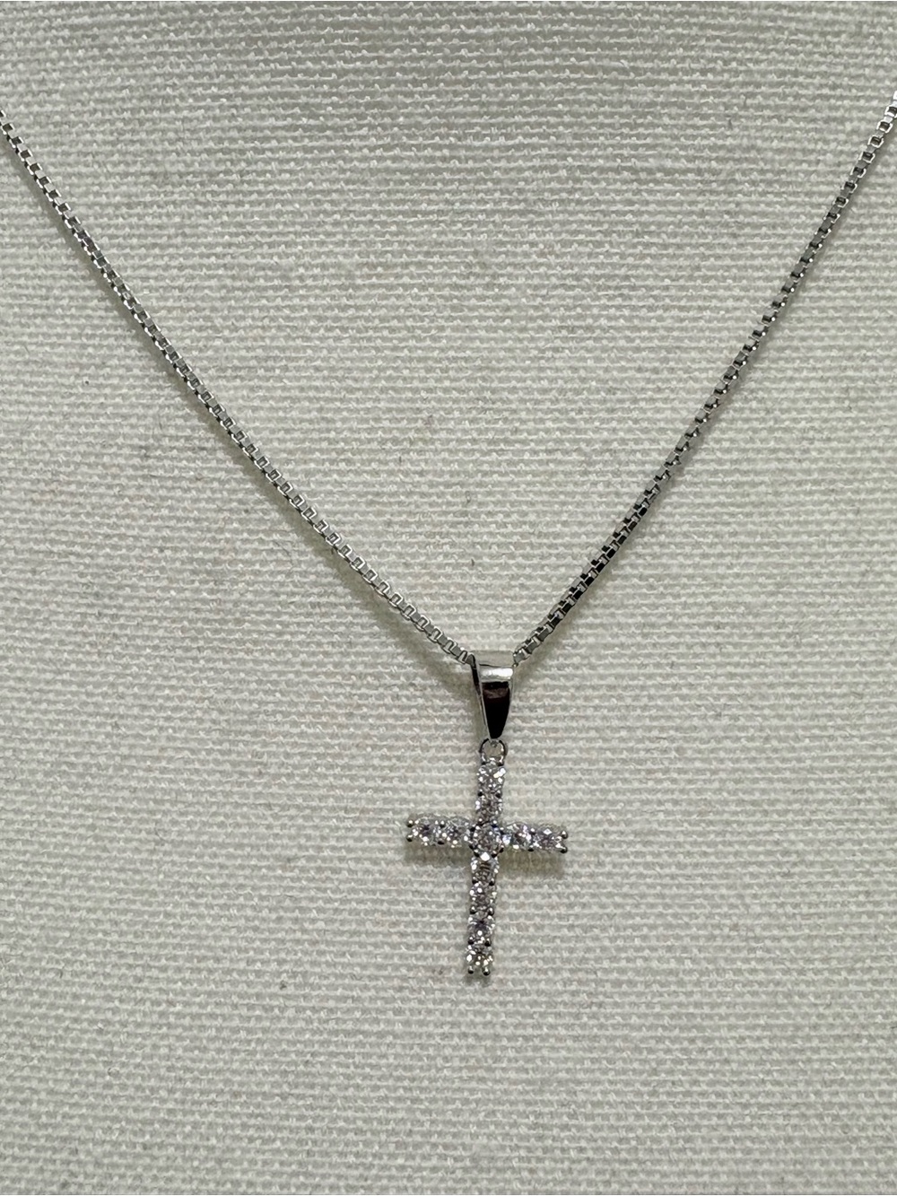 Sterling Silver Moissanite Cross Pendant on 16” Box Chain - Picture 4 of 13